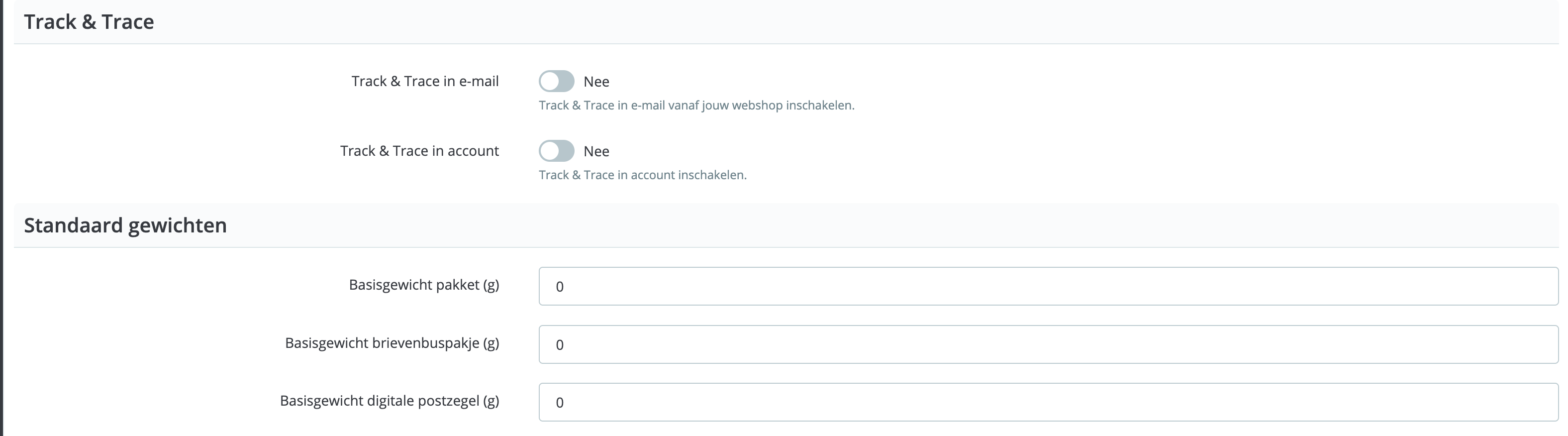 MyParcel PrestaShop track en trace instellingen en gewichten instellen