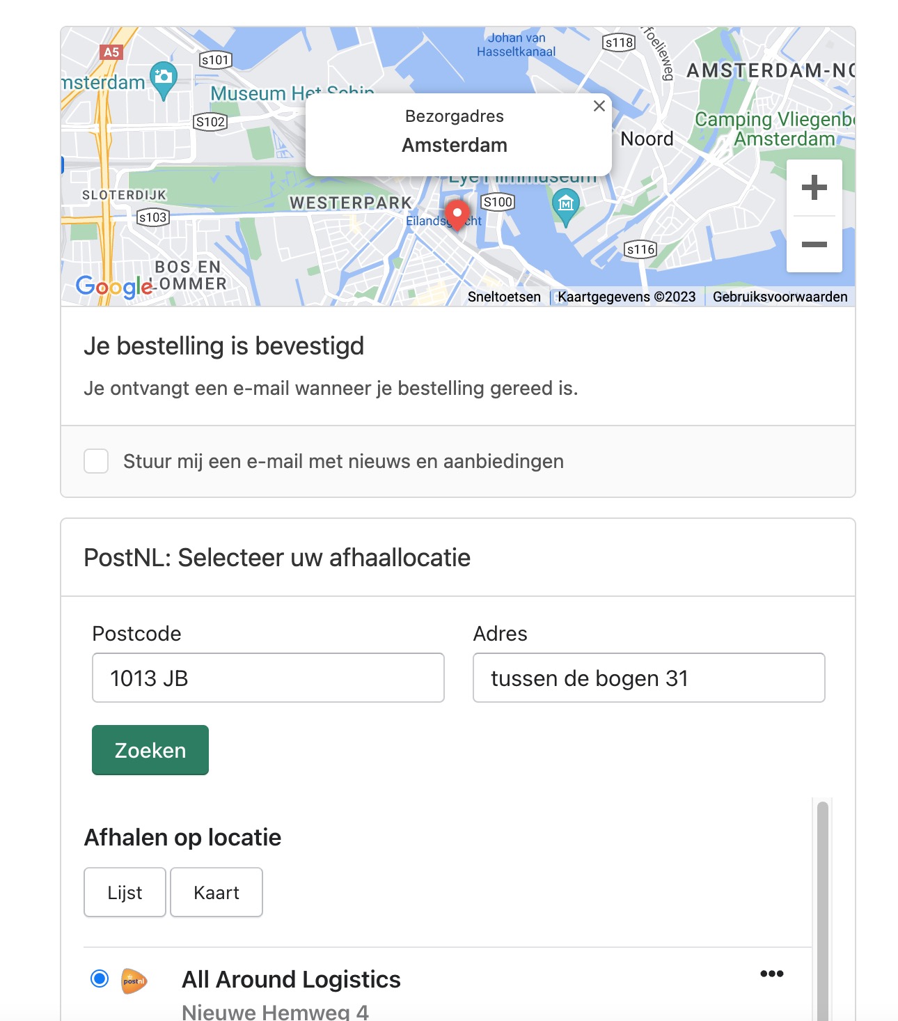 Shopify selecteer afhaalpunt